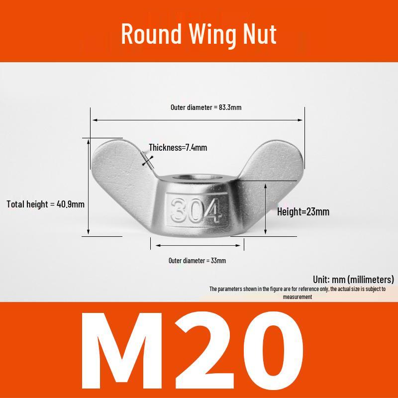 M4-M24 304 Stainless Steel Large Ear Ram's Horn Disc Butterfly Nut