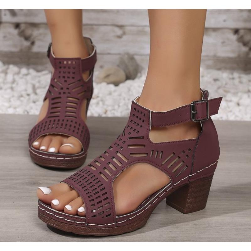 Fashion Hook Loop High Heels Sandals Women Summer 2025 Pu Leather Square Heel Rome Sandals Woman Open Toe Sexy Outdoor Sandalias Mujer