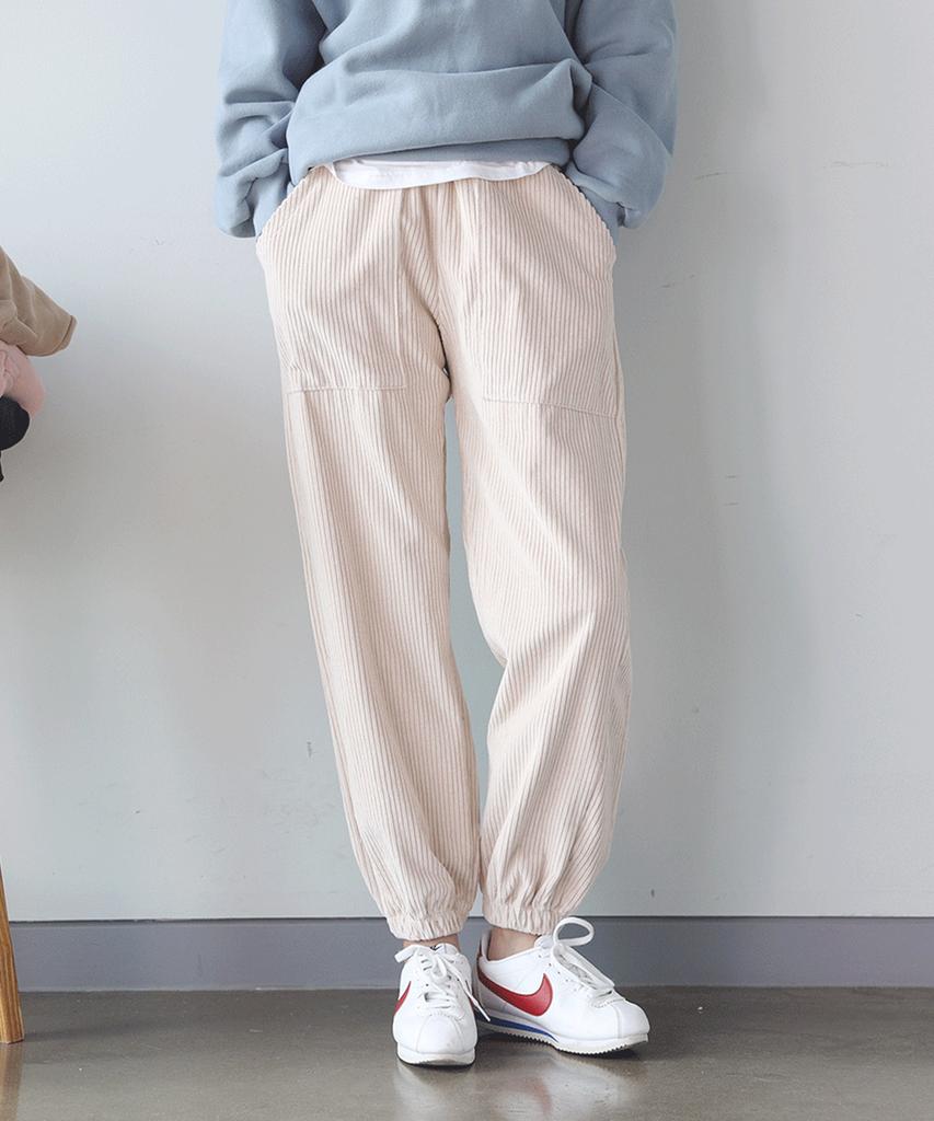Jikeulib Corduroy String Banding Jogger Pants
