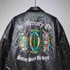 PU Leather Biker Jacket Mens Loose Fit Vintage Style Letter Embroidery Black