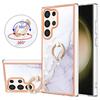 For Samsung Galaxy S24 Ultra Case with Ring Kickstand Marble Pattern Electroplating TPU Back Cover
