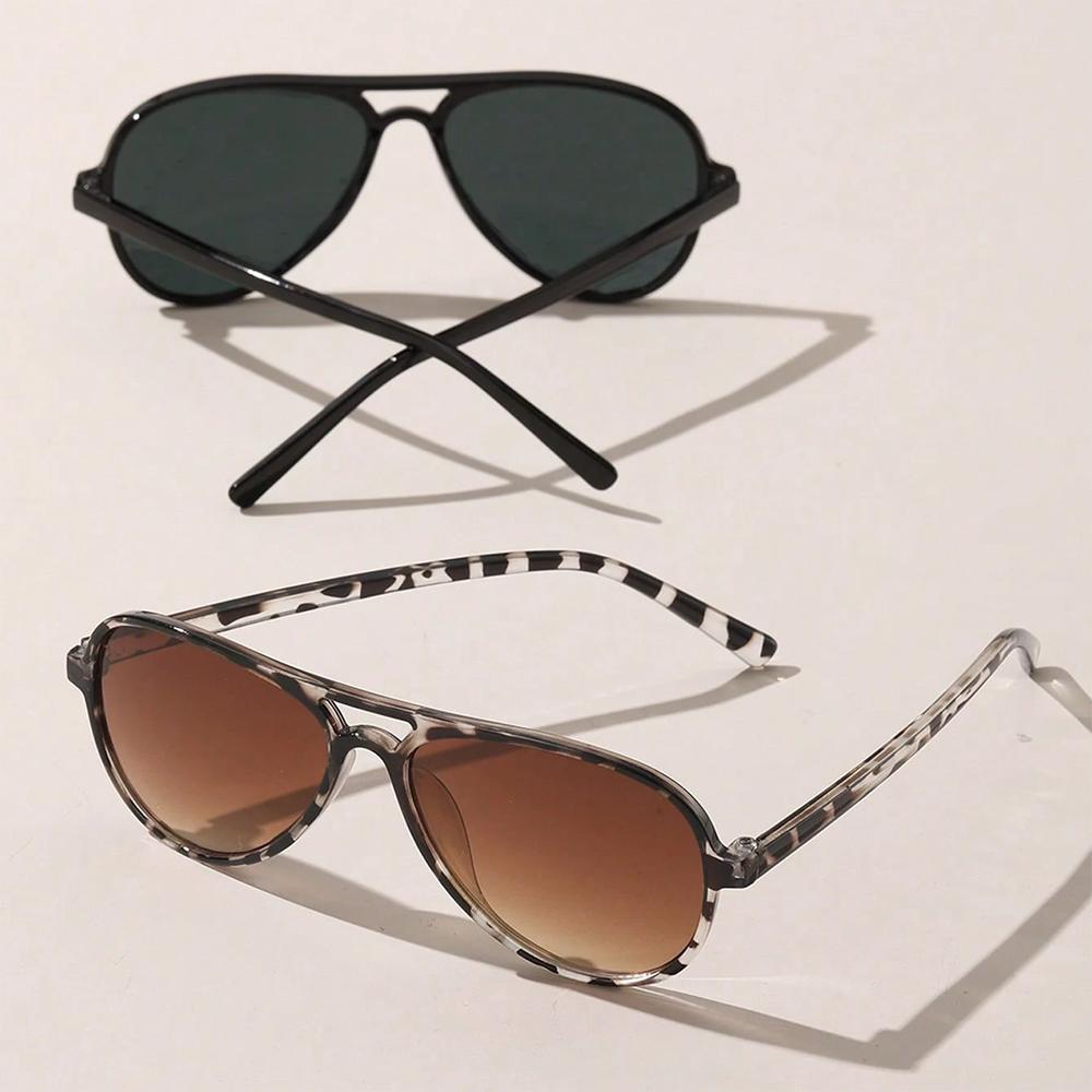 2/3pcs Vintage Aviator Frame Fashion Sunglasses Combination Women Men Trendy Sun Glasses Travel Double Bridge Shades Eyewear UV