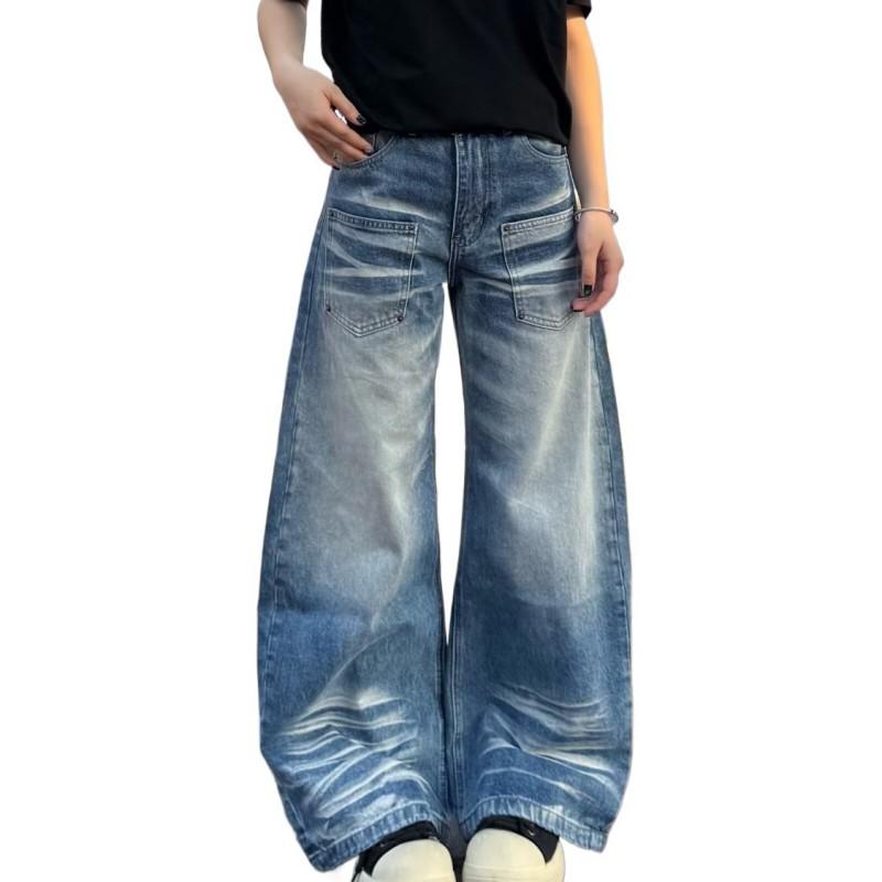 Mens Straight Leg Jeans Vintage Washed Loose Fit Streetwear