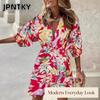 JPNTKY Fashion Long Sleeve V-Neck Casual Dresses