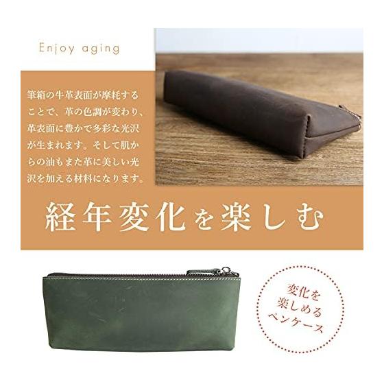 Kamenobori Bag Making Co. Leather Pen Case - Large Capacity, Simple, Adult, Stylish, Genuine Leather Pen Box, Lightweight Business, Genuine Crazy