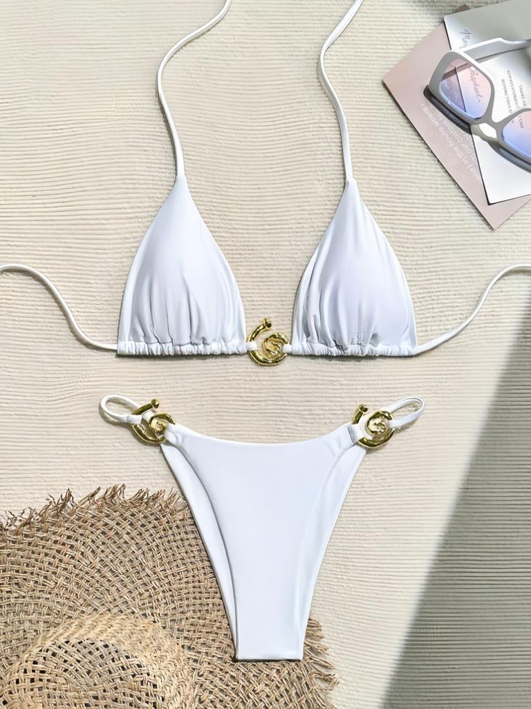 Swimsuit Bikini Women's New Split Solid Color Sexy Halter Swimsuit Bikini New