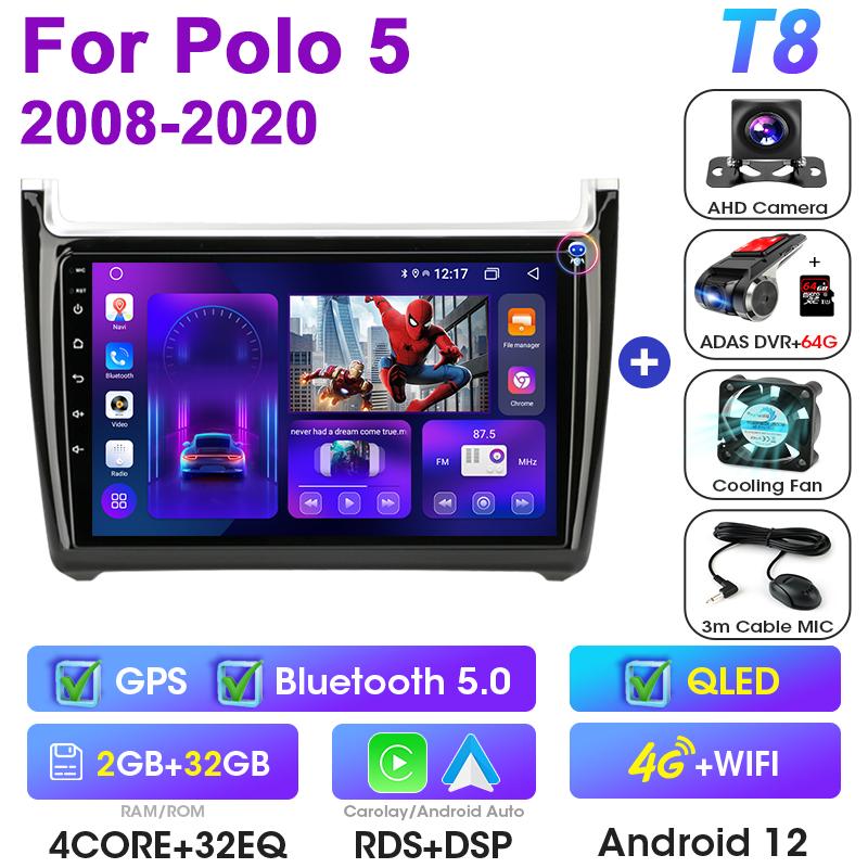 Android 12 Car Radio For Volkswagen VW Polo 5 2008 - 2020 GPS 4G Carplay Auto 2 Din Stereo Intelligent Systems Smart Autoradio