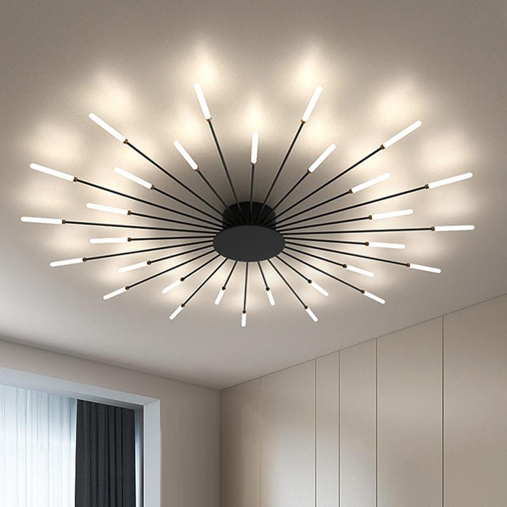 Black 30 Heads Non Dimmable Pendant Lights Creative Fireworks Design Chandelier Modern Ceiling Light for Living Room Exhibition Hall Bedroom