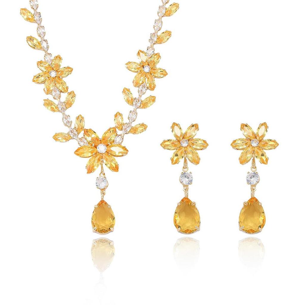 European Style Zircon Flower Tassel Necklace and Earrings Set