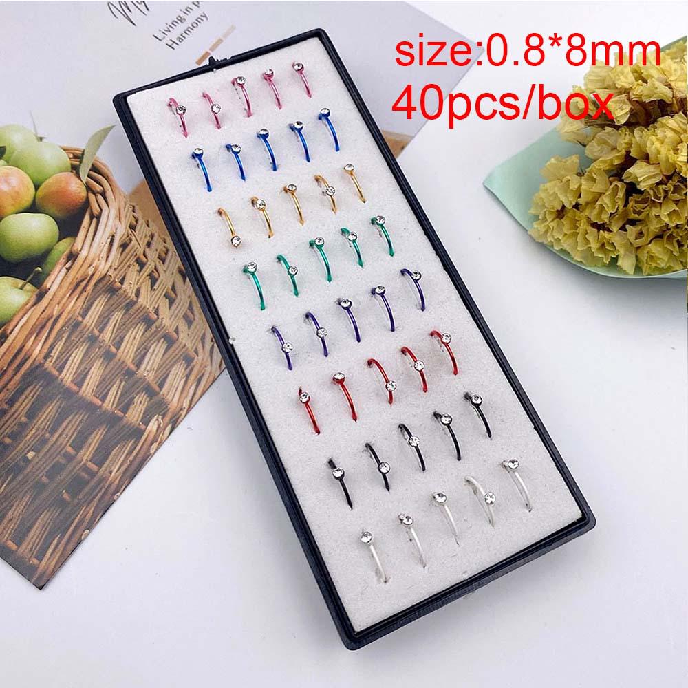 60 Stainless Steel L-Shaped Nose Studs (1.5/2.0/2.5mm) with Diamond Inlay Curve Nose Rings