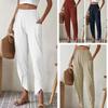 Women's Capri Pants Elastic Waist Pockets Long Pants Cropped Trousers
