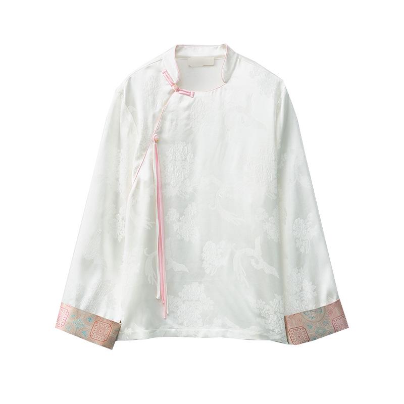Mulberry Silk Song Brocade Shirt - 100% Real Silk, Heavyweight 35 Momme, Young National Style Crepe De Chine