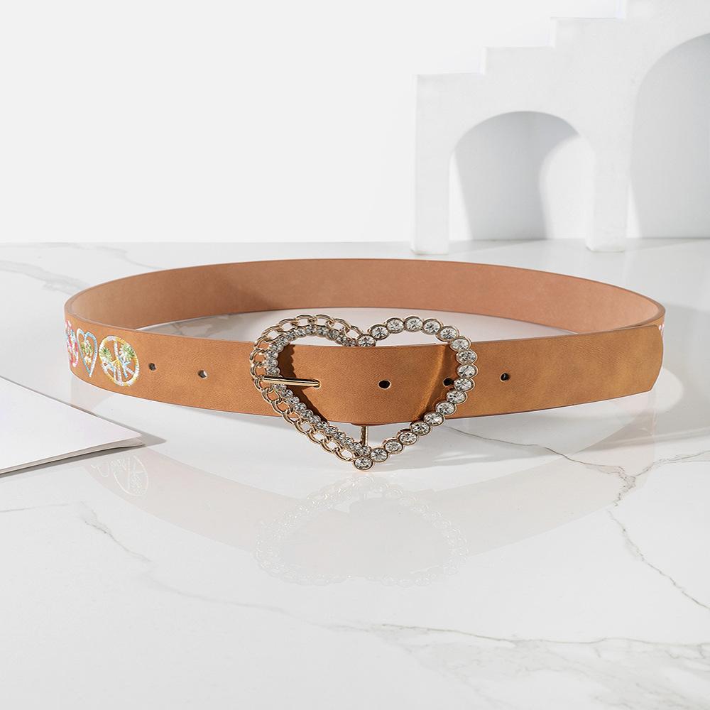 

Embroidered Heart Versatile Shape Round Buckle Belt Fashion Accessory Girls For