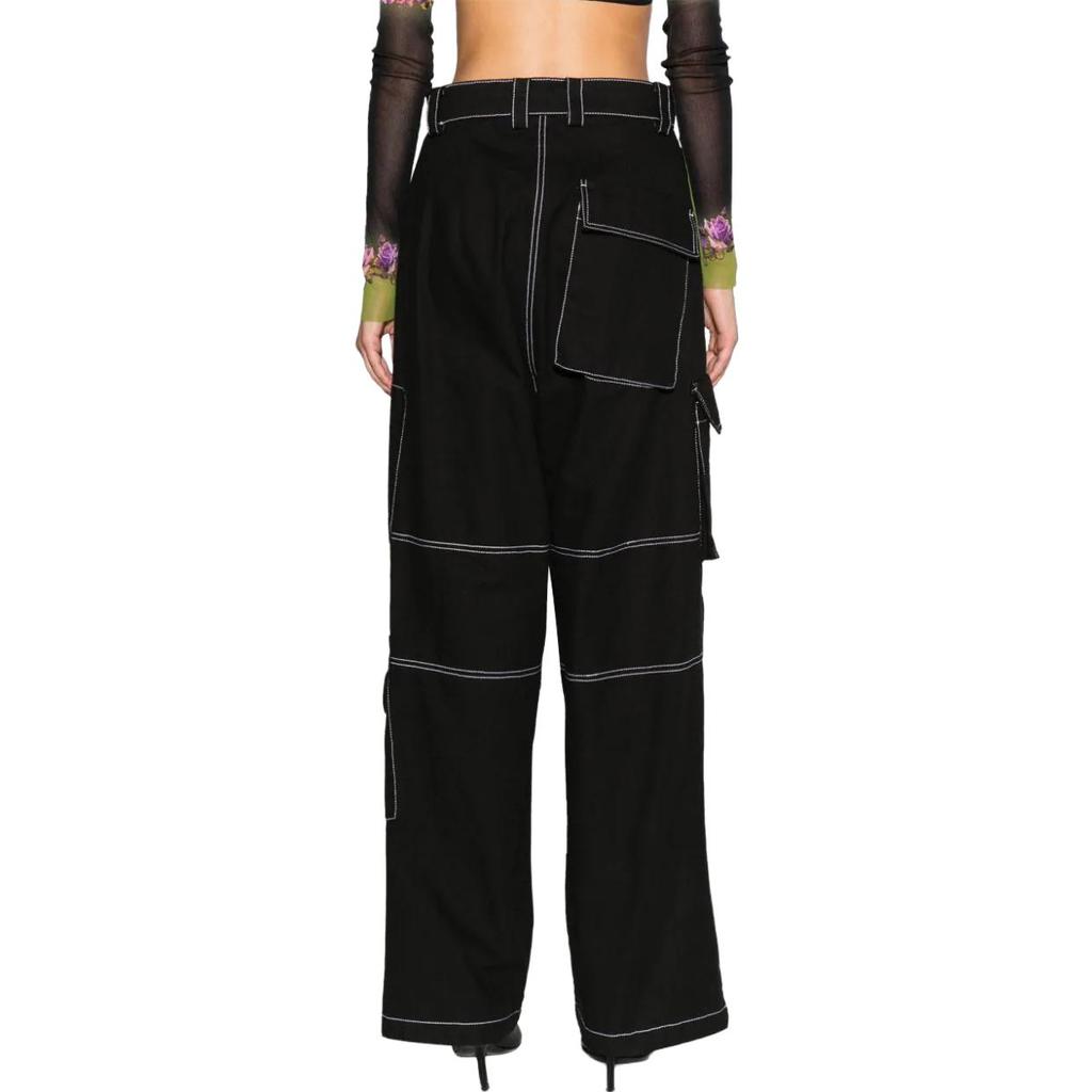 WE11DONE Solid Color Loose Wide Leg Cargo Pants Women bottoms Black WD-PT3-23-218-W-BK