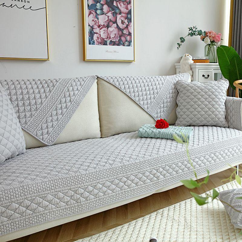 

Normcore Sofa Cushion Pure Cotton Fashion All Year Round General Fabrics Non Slip Modern Solid Wood Scandinavian Cotton Towel Cover Full Covered Tata Grey 45*45 pillow case