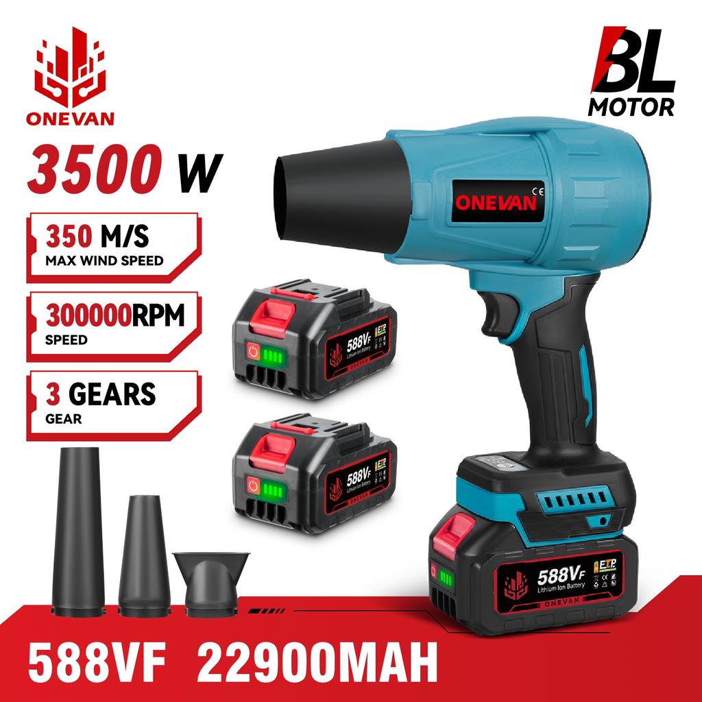 ONEVAN Brushless 3 Gears Electric Air Blowers Turbo 300000RPM Jet Fan Handheld Leaf Blower Dust Blowing Tool for 21V Battery