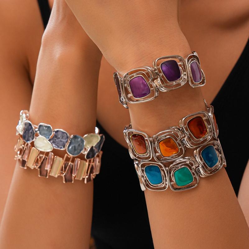 Drip Oil Geometric Elastic Bracelet Retro  Unique Hollow Out Irregular Splicing Women'S Bracelet Jewelry Accessories Gift