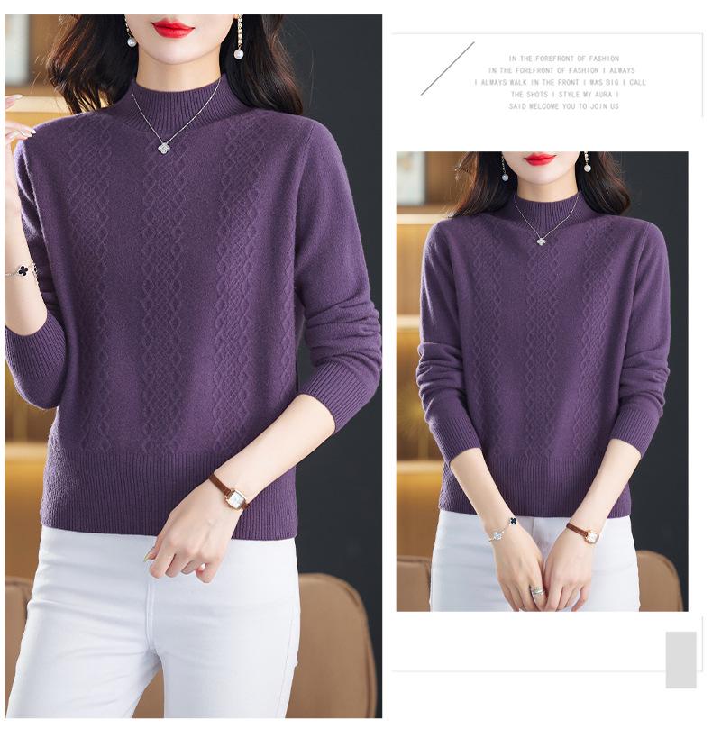 Hengyuanxiang 2025 Women's Pure Wool Sweater: Stylish Winter Knitwear, Warm Base Layer for Moms, Perfect for Middle-Aged Women