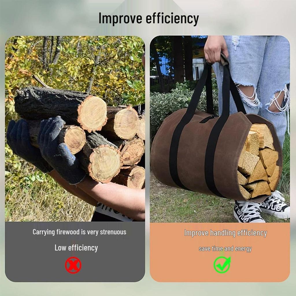 Large Capacity Wear-Resistant Canvas Firewood Carry Bag