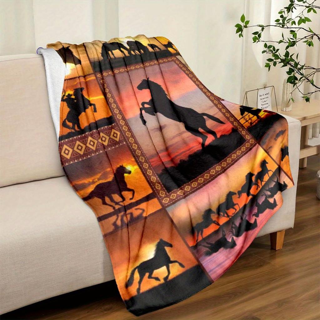 Horse Blanket Soft Warm Throw Blanket Nap Blanket For Couch Sofa Office Bed Camping Travel Multipurpose Gift Blanket For All Season