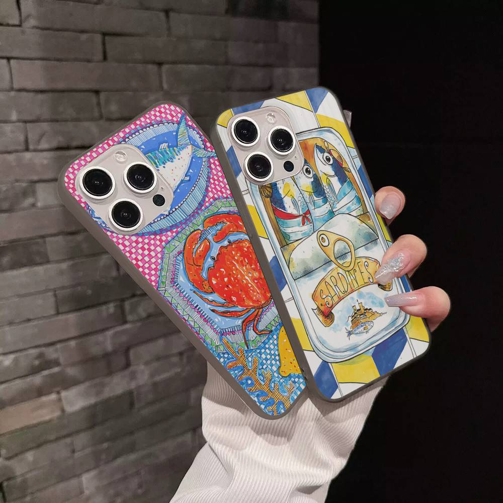 Sardines Fish Phone Case For IPhone 11 12 13 14 15 16 17 Pro Max PLUS Pro Wave Corrugated Silicone Case
