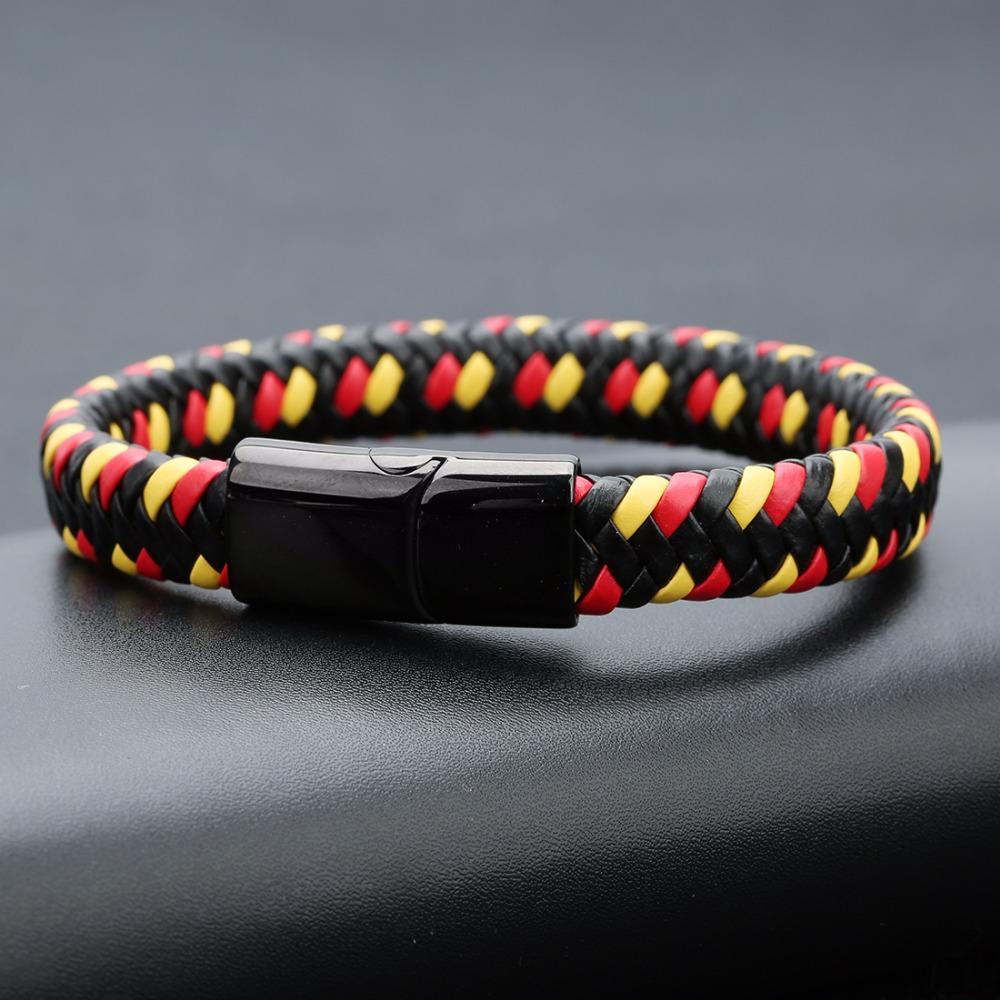 Trendy pánské šperky Červený pletený kožený náramek Černá magnetická přezka Náramky Punkový pánský náramek na zápěstí Pulsera Hombre Velkoobchod