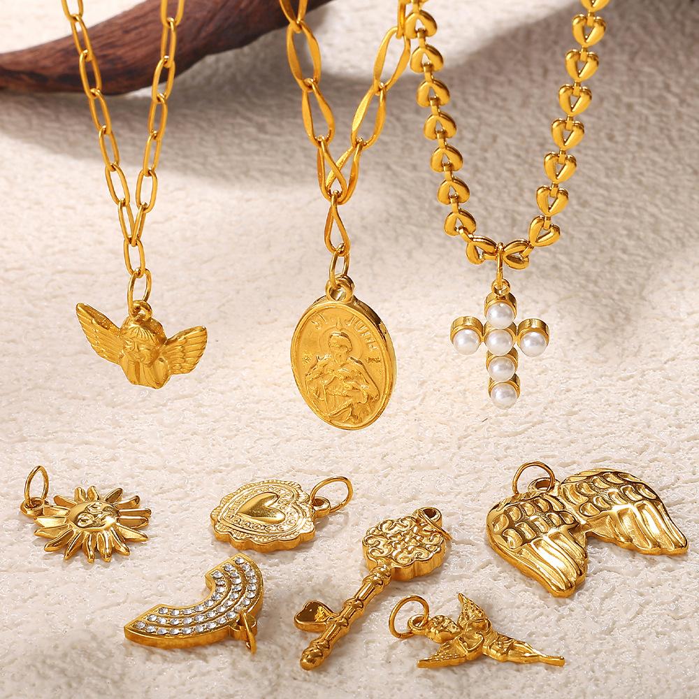 Ocean Wind Retro Diy Key Love Pendant Stainless Steel Gold-Plated Various Style Accessories