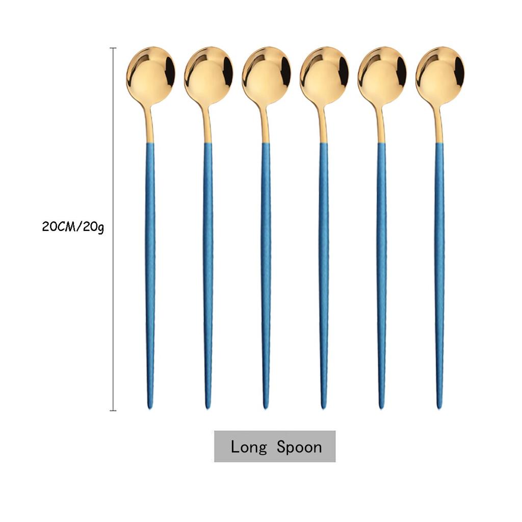 6 adet/takım renkli uzun saplı kaşık yemek takımı suyu kahve karıştırma sofra dondurma kaşığı çatal bıçak kaşık seti mutfak gereçleri