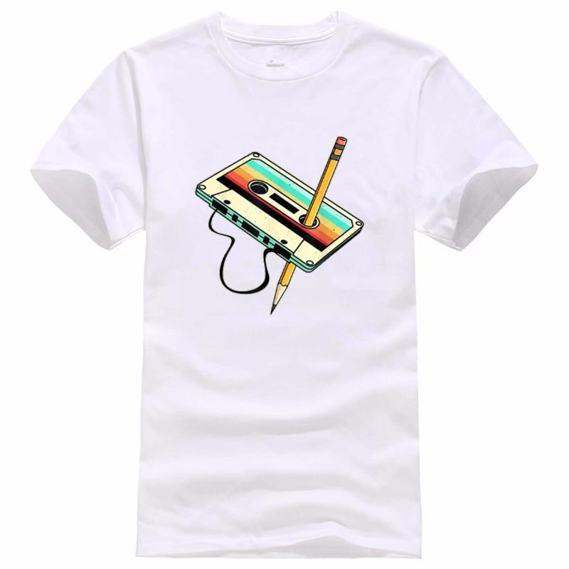 80s Cassette Tape Pencil 1980s Retro Vintage Throwback Music TShirt Men Clothing Vintage T Shirt Camisetas