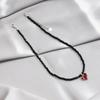 Black Crystal Beaded Necklace with Heart Pendant Adjustable Length Choker Stylish Neckchain for Fashionable Women