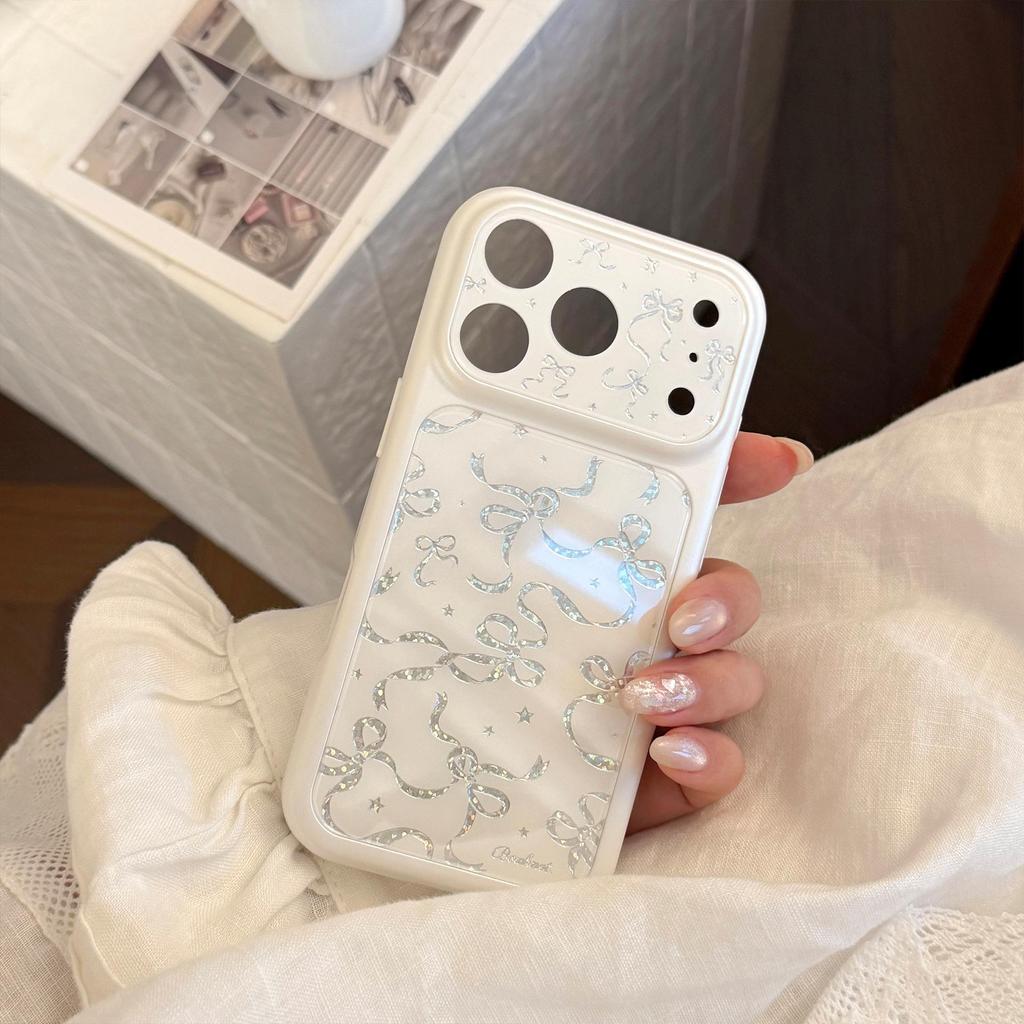 Creative Silver Bow Phone Case for iPhone 16, iPhone 17, and iPhone 17 Pro Max