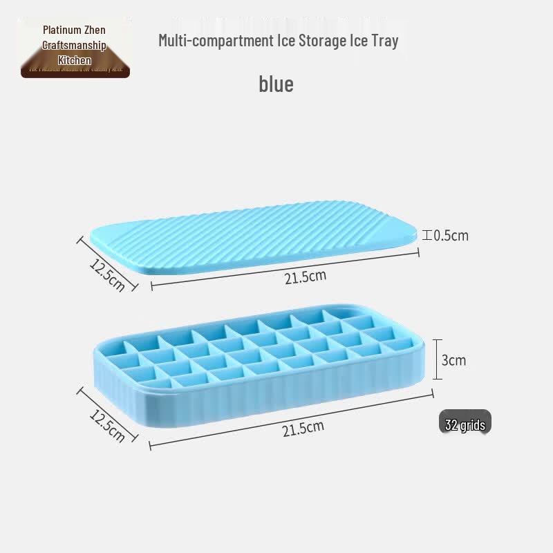 Food-Grade Soft Silicone Ice Cube Tray with Lid and Storage Box синий