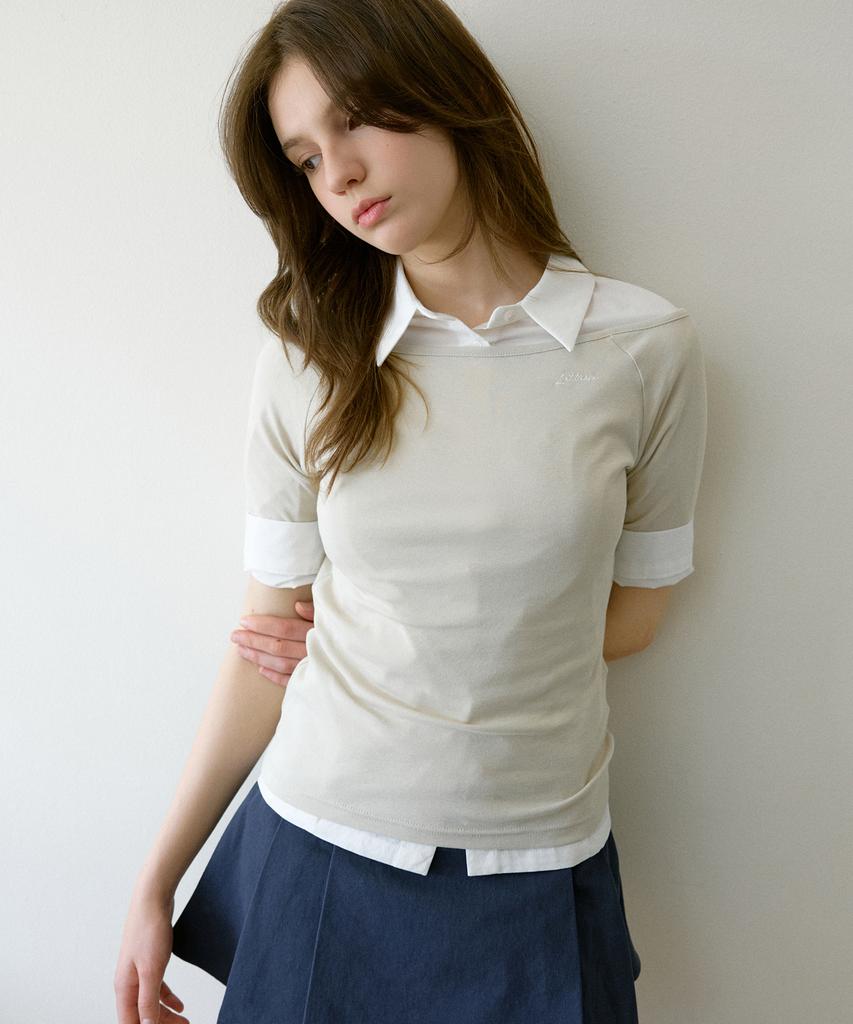 LETTER FROM MOON Semi Off-Shoulder Sleeveless T-Shirt (Sand Beige)