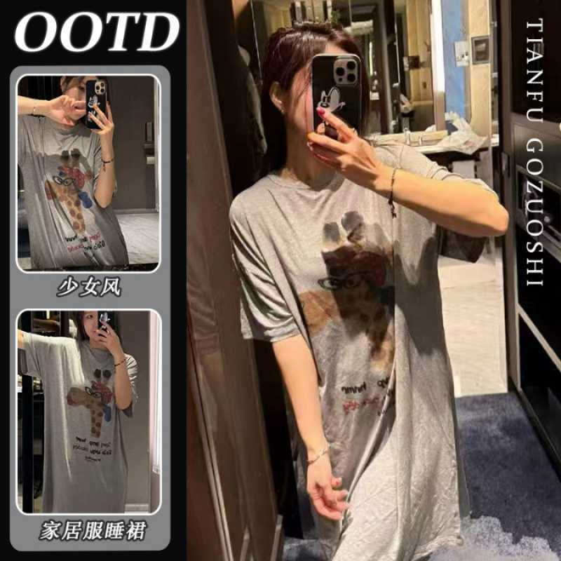 

South Korea Dongdaemun cartoon Mickey Modal half-sleeved nightgown women spring and summer age reduction can wear loungewear L