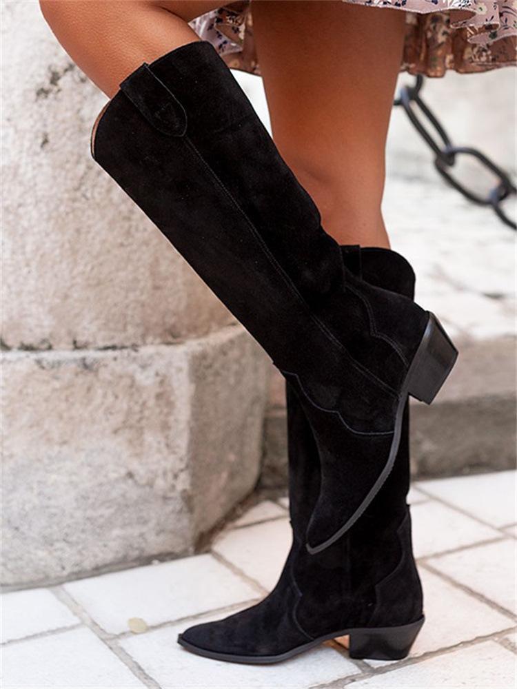 Dropshopping winter new fashion medium heel women's boots pointed suede high boots women's