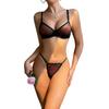 Lingerie Transparent Mesh Three Piece  Heart Shaped Rhinestone Bra Set Bras & Bra Sets