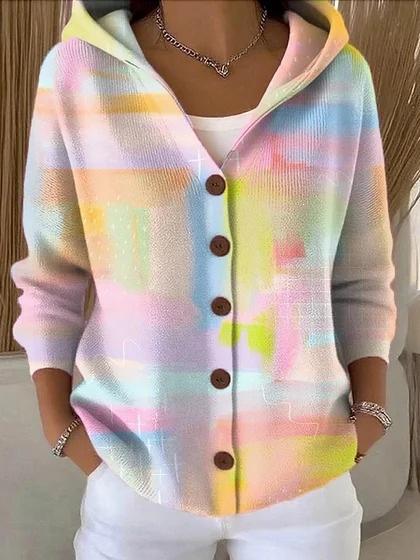 New V-neck button long-sleeved hooded sweater autumn and winter Christmas fashion personalized coat women