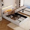 Sleeping Bed 140x200CM Platform with LED Ambient Light 24-Button Remote Control USB Type-C Charging Port Bedroom Double Modern White/Grey Large