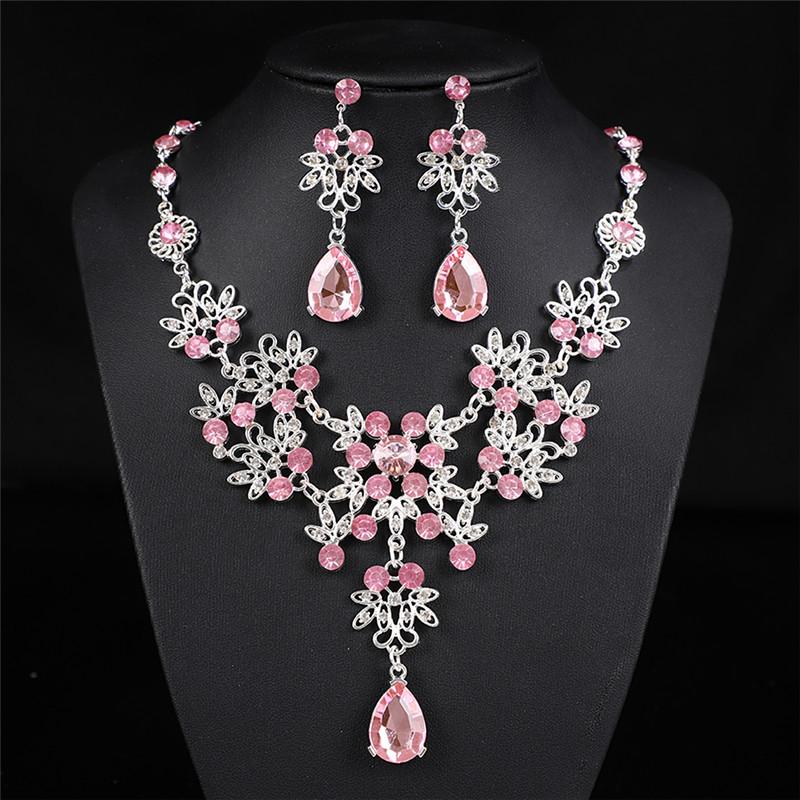 Fashion Necklace And Earrings Set - Leaf And Droplet Wedding Set - Bride's Jewelry Set