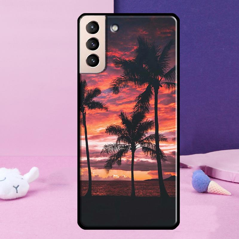 Summer Beach Sunset Palm Tree Phone Case For Samsung Galaxy S25 Ultra S24 S23 Ultra S9 S10 S20 S21 S22 Plus S24 FE Cover