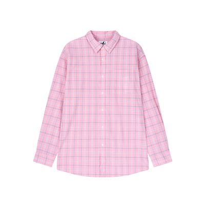 PALAP Unisex Weiches Popelin Ein-Taschen Oversized Karomuster Hemd_Pl26S3Sh063_Pk