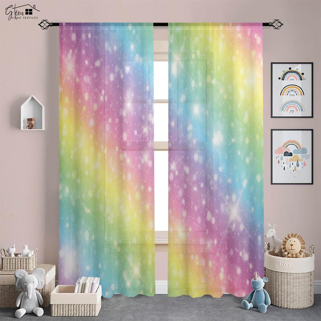 Regnbågsfärgtryckta gardiner Barnrum Dekorationsgardiner Vardagsrum Sovrum Arbetsrum Kök Fönstergardiner 2 stycken