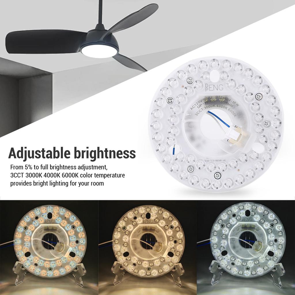 Ceiling Fan LED Light Ceiling Light Replacement Panel Three Colors Adjustable 4.92 Inch Aluminum For Home Living Room Use