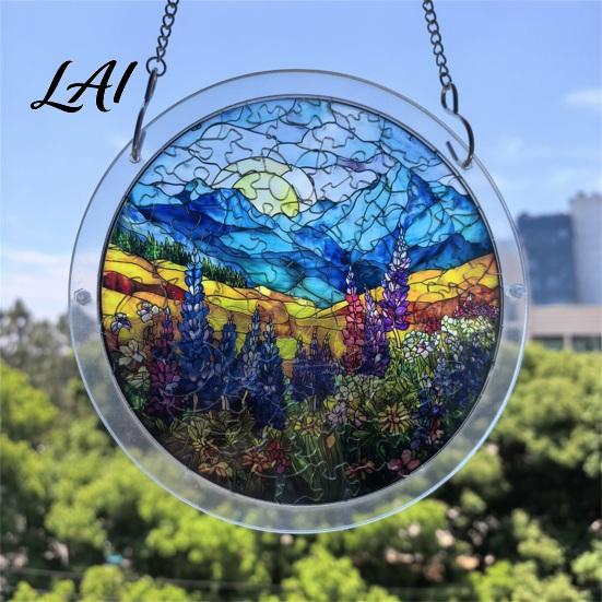 Irregular Puzzle Piece Suncatcher Acrylic Jigsaw Kit Stained Glass Style DIY Window No Glue Hanging Ornament for Home Decor Gift Women Men