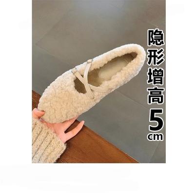 Mary Jane's Inner Height-increasing Fluffy Shoes Women Wear Out-of-season Small Beanie Shoes with Velvet Cotton Shoes