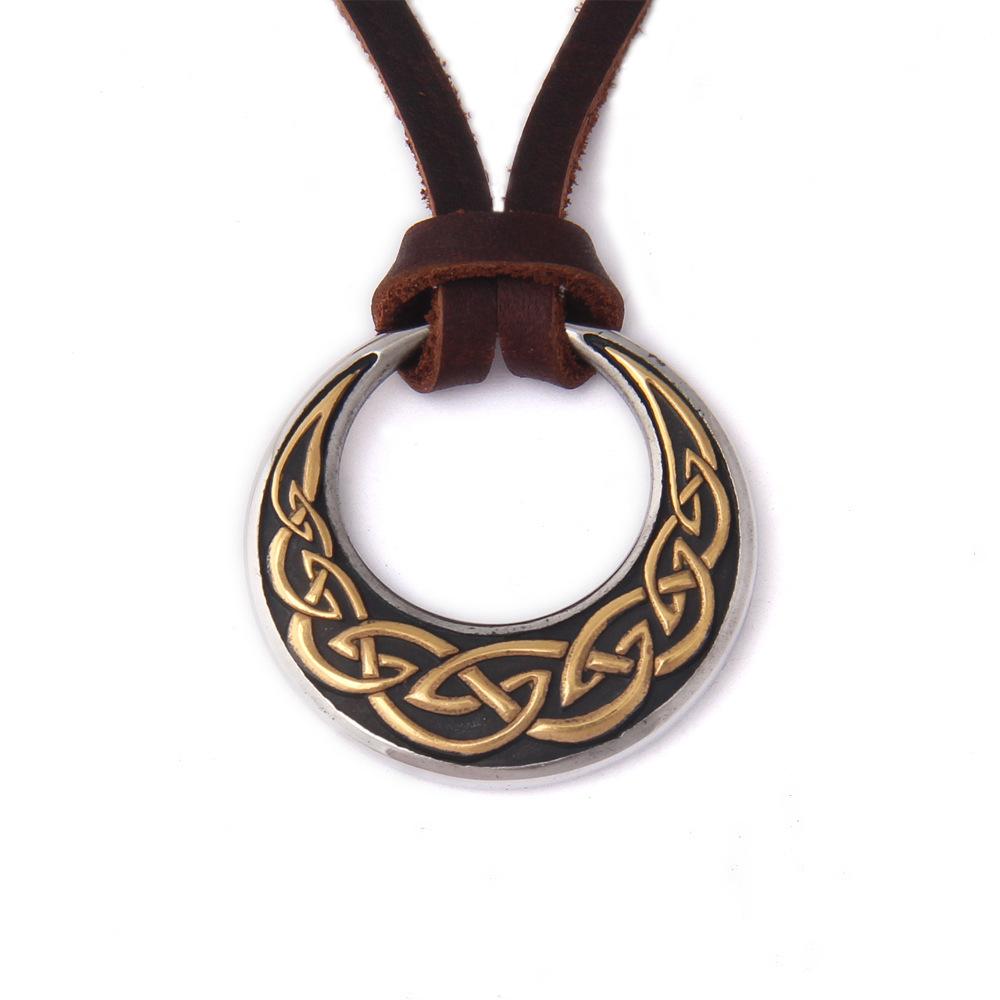 Stainless Steel Celtic Knot Round Pendant Necklace for Men & Women - Viking Adjustable Rope Chain Jewelry with Norse Triquetra Amulet, Pagan