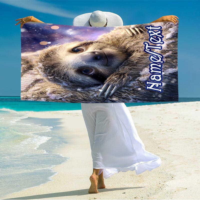 1PC Custom Name Winter Sloth Adventure Beach Towel Highly Absorbent And Sand-Resistant Towel for Swimming, Pool, Yoga, And Travel Lightweight