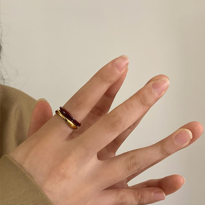 Light Luxury Oil Drop Double-layer Open Ring, Fashionable and Cold Wind Bamboo Titanium Steel Ring, Simple and Non-fading Ring