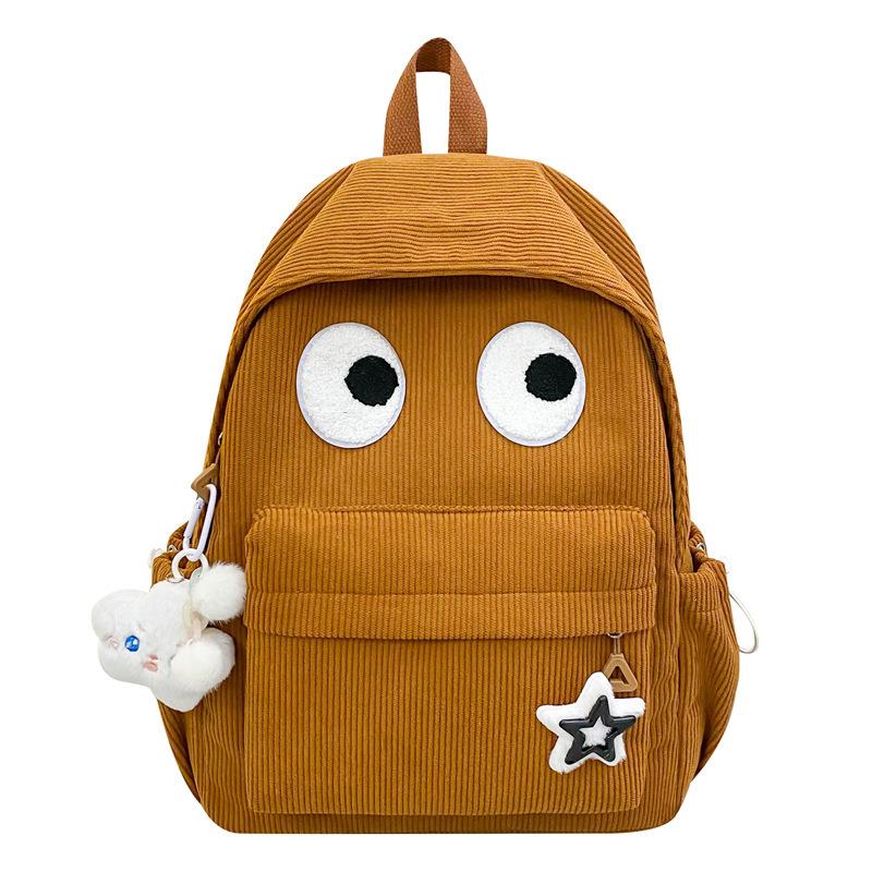 Schoolbag big eyes corduroy backpack high value women's backpack student schoolbag casual backpack large capacity backpack
