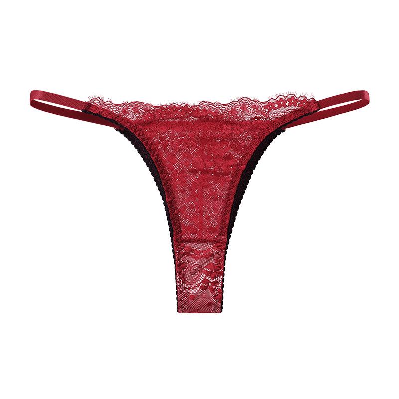 European & American Lace Patchwork Thin Strap Thong Lingerie - Sexy, Breathable Women's Panties